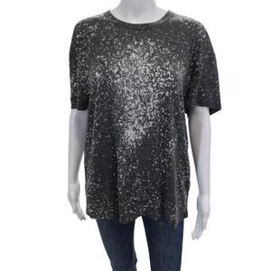 IRO Jeans Womens Spotted Print Short Sleeve Basic Blouse Top Gray Size M